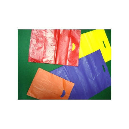 Bolsas de plastico con asa troquelada 20X30 GALGA 100 B.P. COLORES - paquete 500 unidades